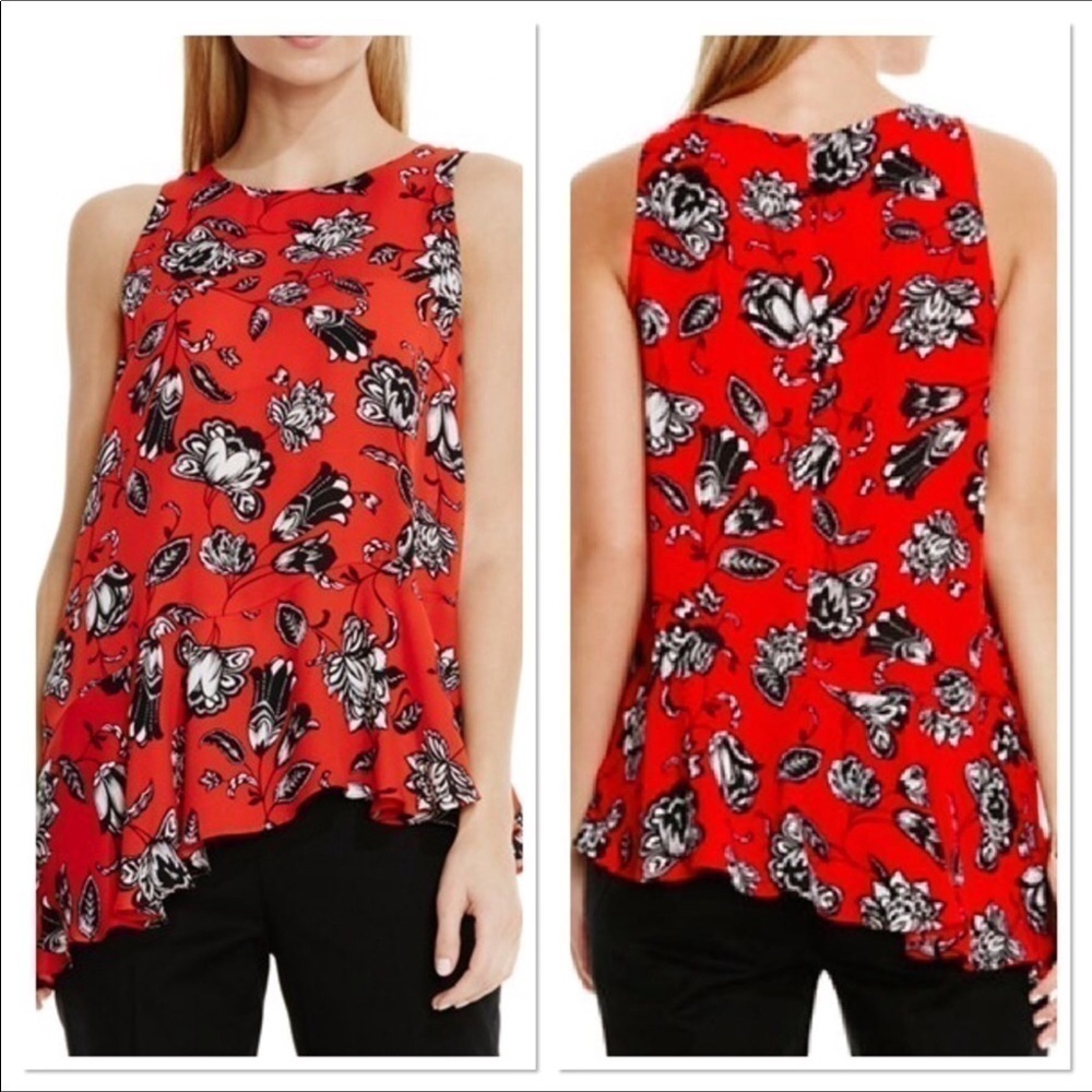 Vince Camuto red sleeveless asymmetrical hem top